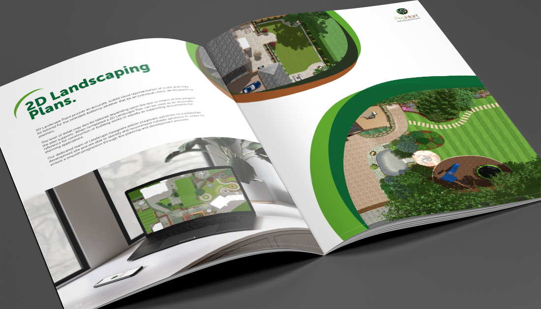 A4 printed brochure designed for garden landscape company Pro Hort.